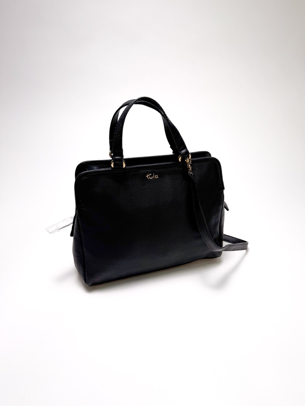 Tula Black Leather Multi-Compartment Convertible Satchel Bag